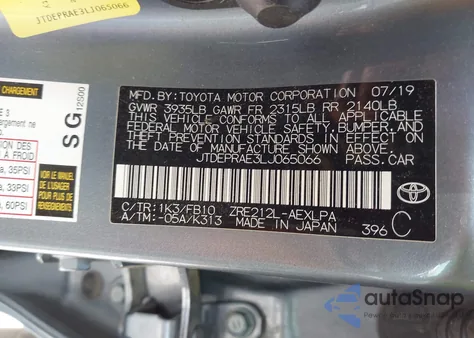 2020 Toyota Corolla Le from USA, damaged, VIN JTDEPRAE3LJ065066